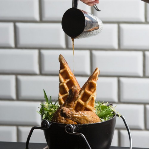 Confit Fried Chicken Leg, Buttermilk Waffle