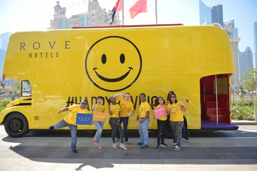 The Rove Hotels bus is doing the rounds to spread happiness