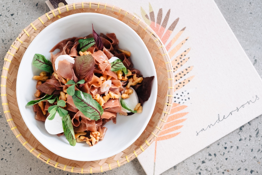 house made beetroot tagliatelle, roasted walnut, goats cheese, beurre noisette2